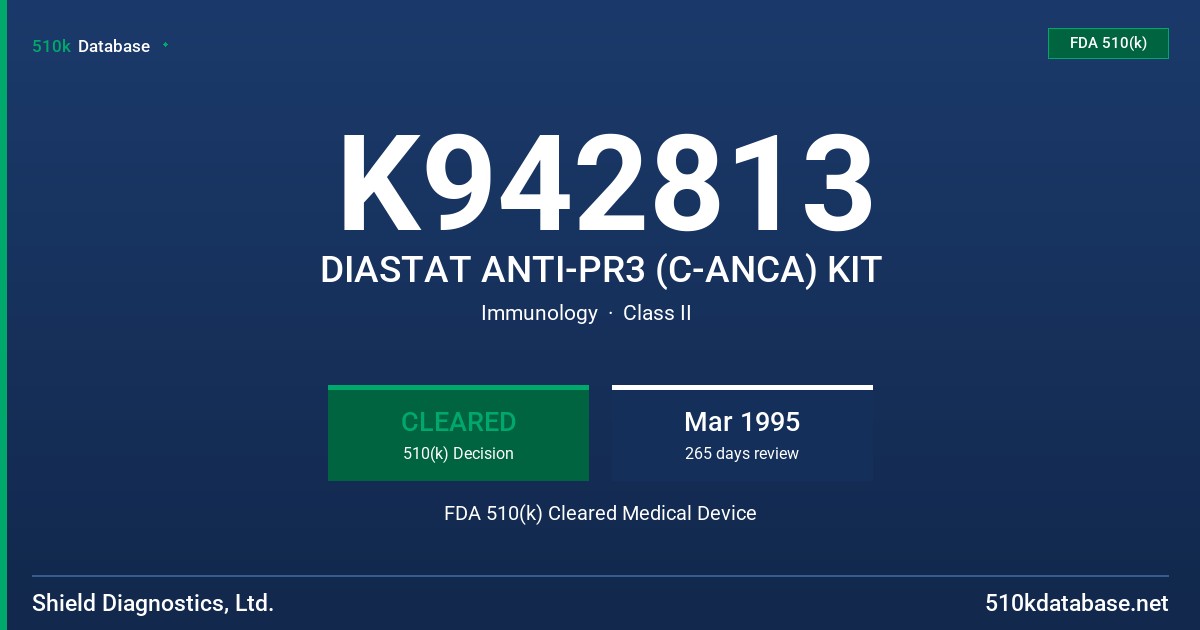 K942813 DIASTAT ANTI-PR3 (C-ANCA) KIT FDA 510(k) Cleared Medical Device