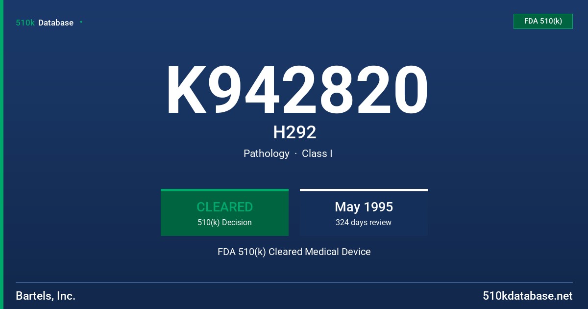 K942820 H292 FDA 510(k) Cleared Medical Device