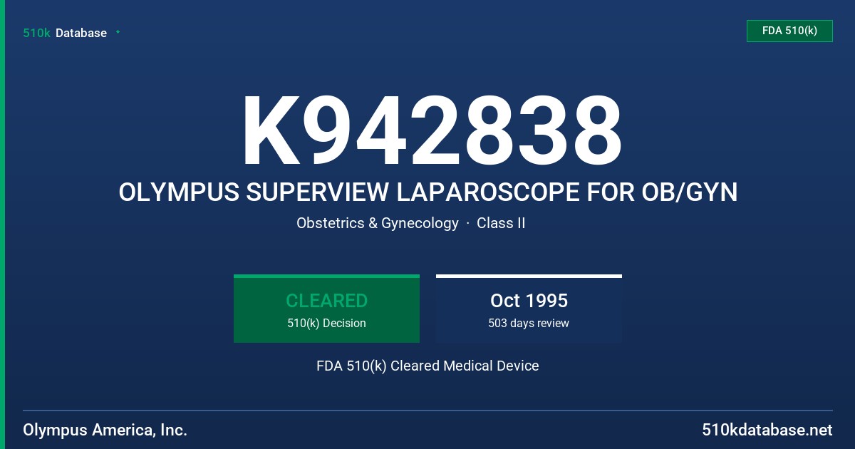 K942838 OLYMPUS SUPERVIEW LAPAROSCOPE FOR OB/GYN FDA 510(k) Cleared Medical Device