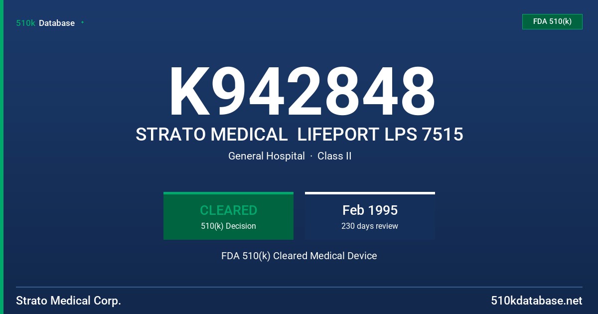 K942848 STRATO MEDICAL  LIFEPORT LPS 7515 FDA 510(k) Cleared Medical Device