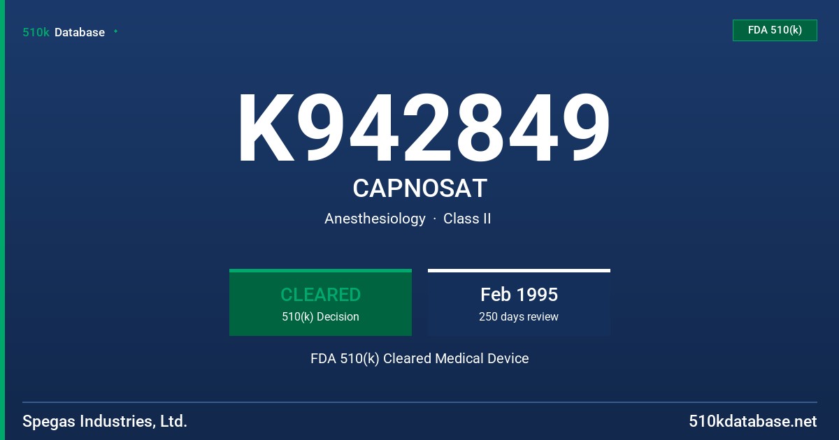 K942849 CAPNOSAT FDA 510(k) Cleared Medical Device