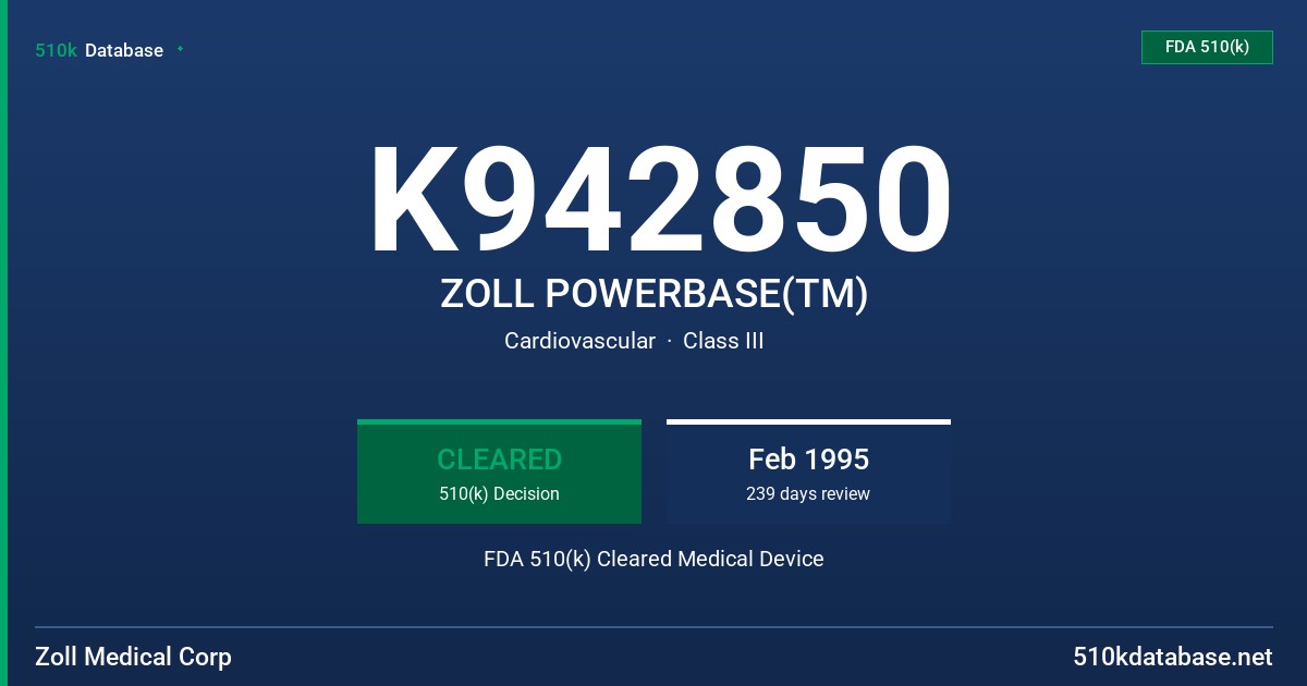 K942850 ZOLL POWERBASE(TM) FDA 510(k) Cleared Medical Device