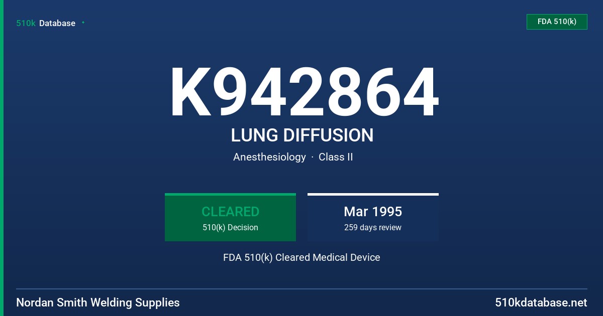 K942864 LUNG DIFFUSION FDA 510(k) Cleared Medical Device