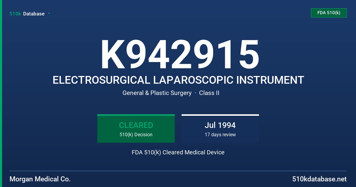 K942915 ELECTROSURGICAL LAPAROSCOPIC INSTRUMENT FDA 510(k) Cleared Medical Device