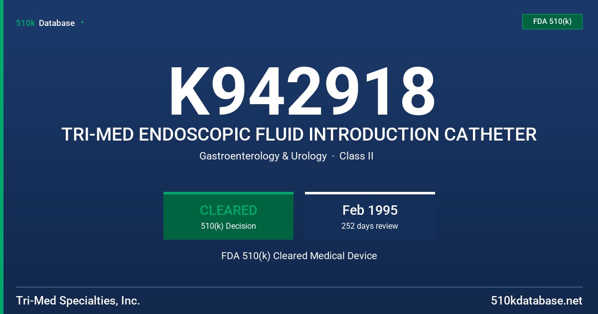 K942918 TRI-MED ENDOSCOPIC FLUID INTRODUCTION CATHETER FDA 510(k) Cleared Medical Device