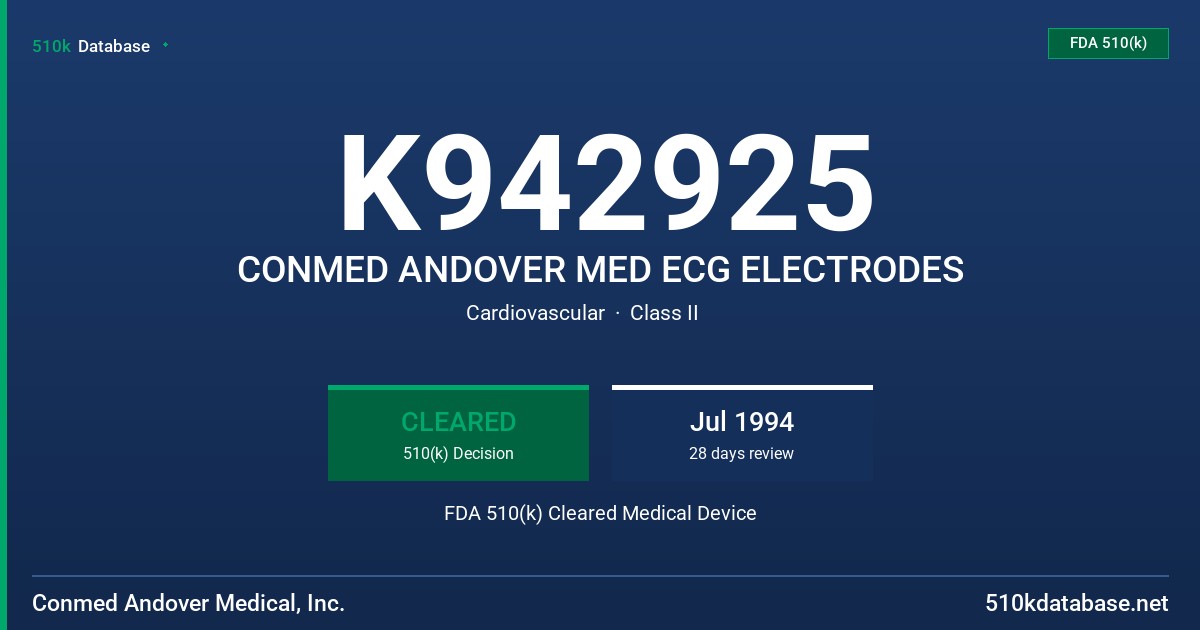 K942925 CONMED ANDOVER MED ECG ELECTRODES FDA 510(k) Cleared Medical Device