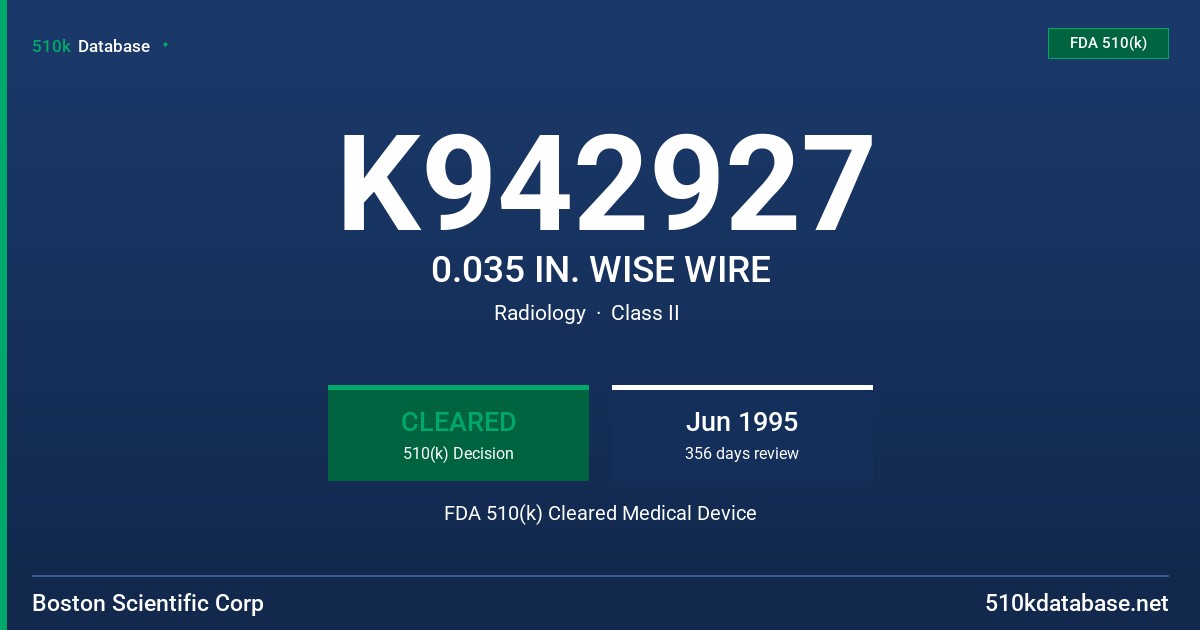 K942927 0.035 IN. WISE WIRE FDA 510(k) Cleared Medical Device
