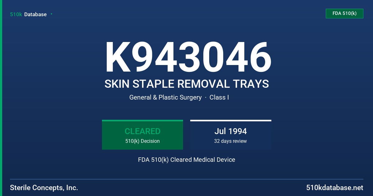 K943046 SKIN STAPLE REMOVAL TRAYS FDA 510(k) Cleared Medical Device