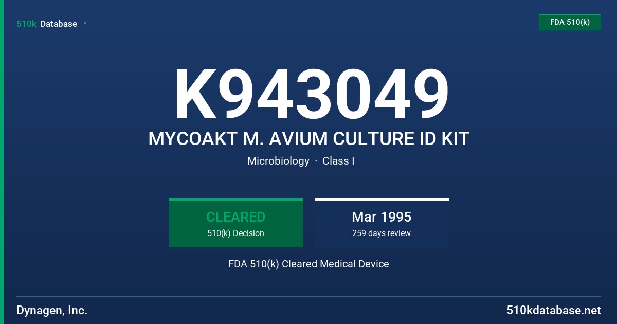 K943049 MYCOAKT M. AVIUM CULTURE ID KIT FDA 510(k) Cleared Medical Device