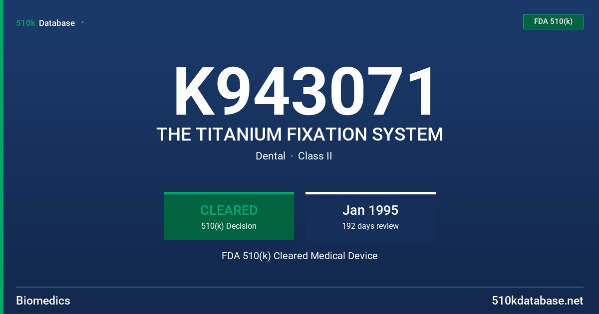 K943071 THE TITANIUM FIXATION SYSTEM FDA 510(k) Cleared Medical Device