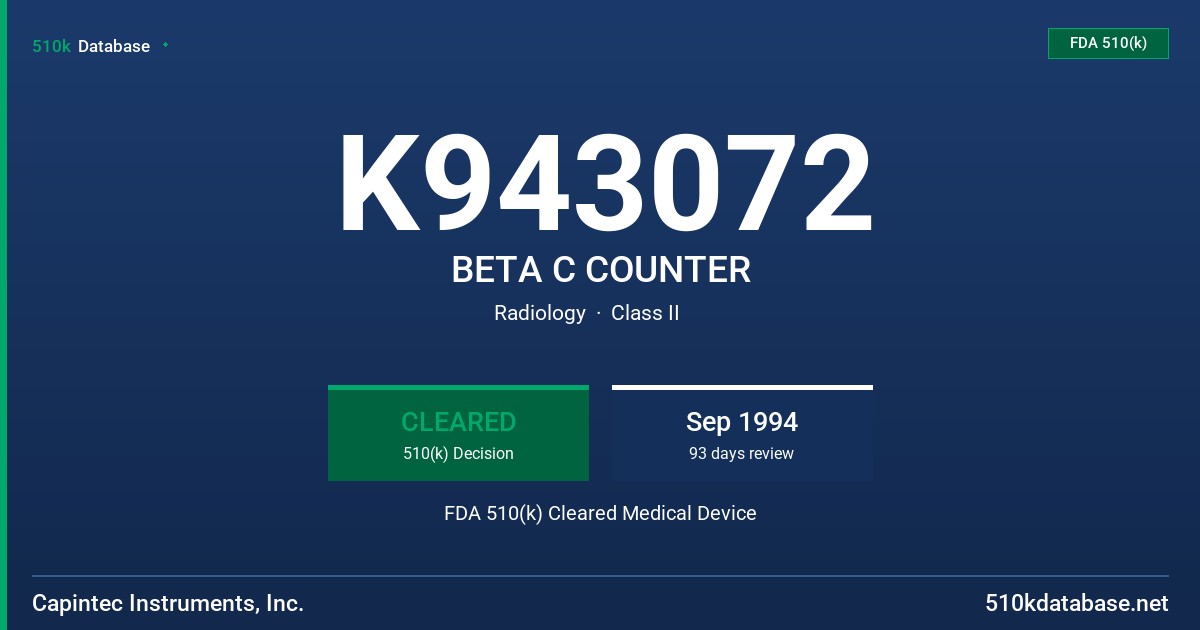 K943072 BETA C COUNTER FDA 510(k) Cleared Medical Device