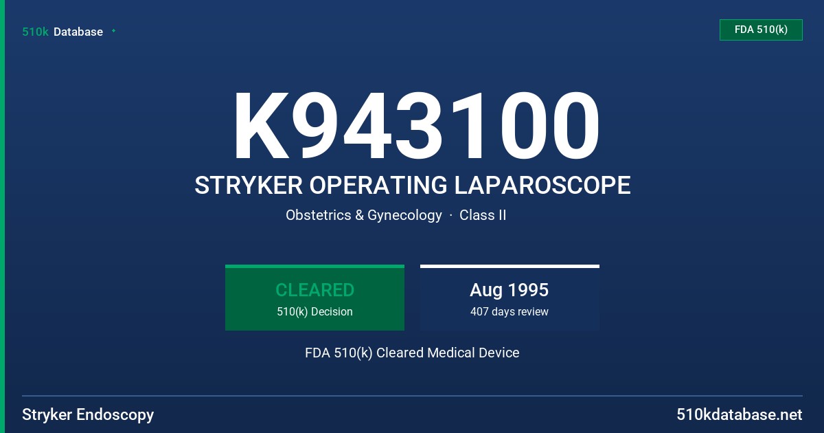 K943100 STRYKER OPERATING LAPAROSCOPE FDA 510(k) Cleared Medical Device