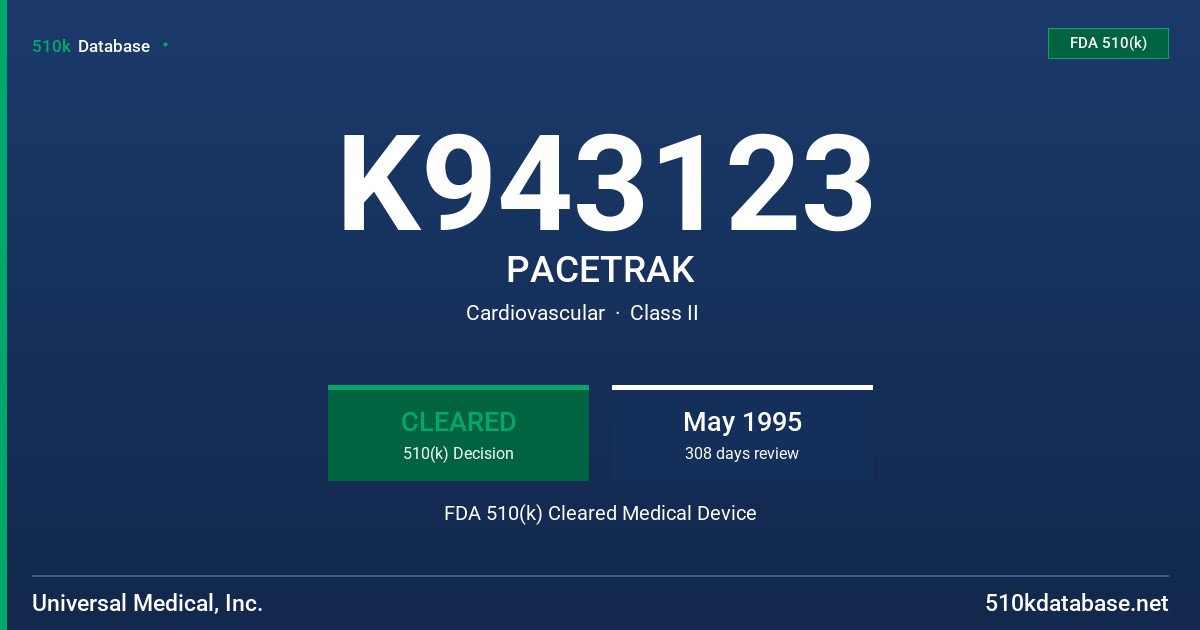 K943123 PACETRAK FDA 510(k) Cleared Medical Device