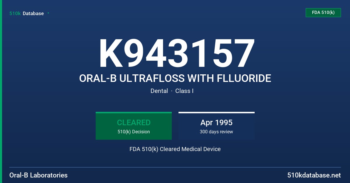 K943157 ORAL-B ULTRAFLOSS WITH FLLUORIDE FDA 510(k) Cleared Medical Device