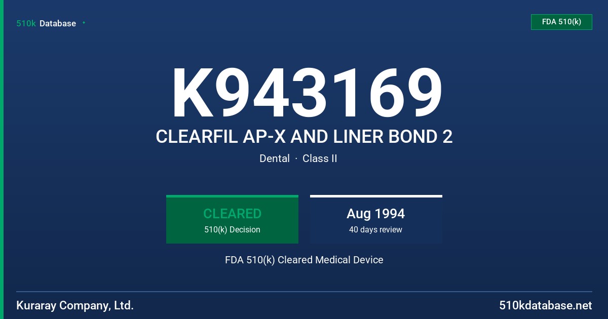 K943169 CLEARFIL AP-X AND LINER BOND 2 FDA 510(k) Cleared Medical Device