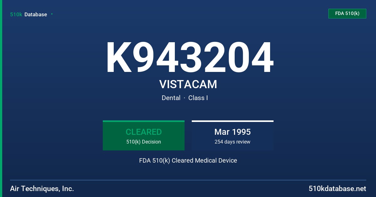 K943204 VISTACAM FDA 510(k) Cleared Medical Device