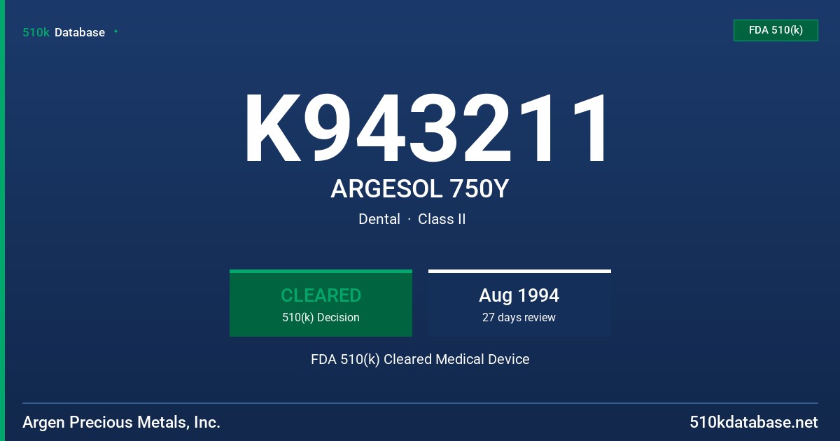 K943211 ARGESOL 750Y FDA 510(k) Cleared Medical Device