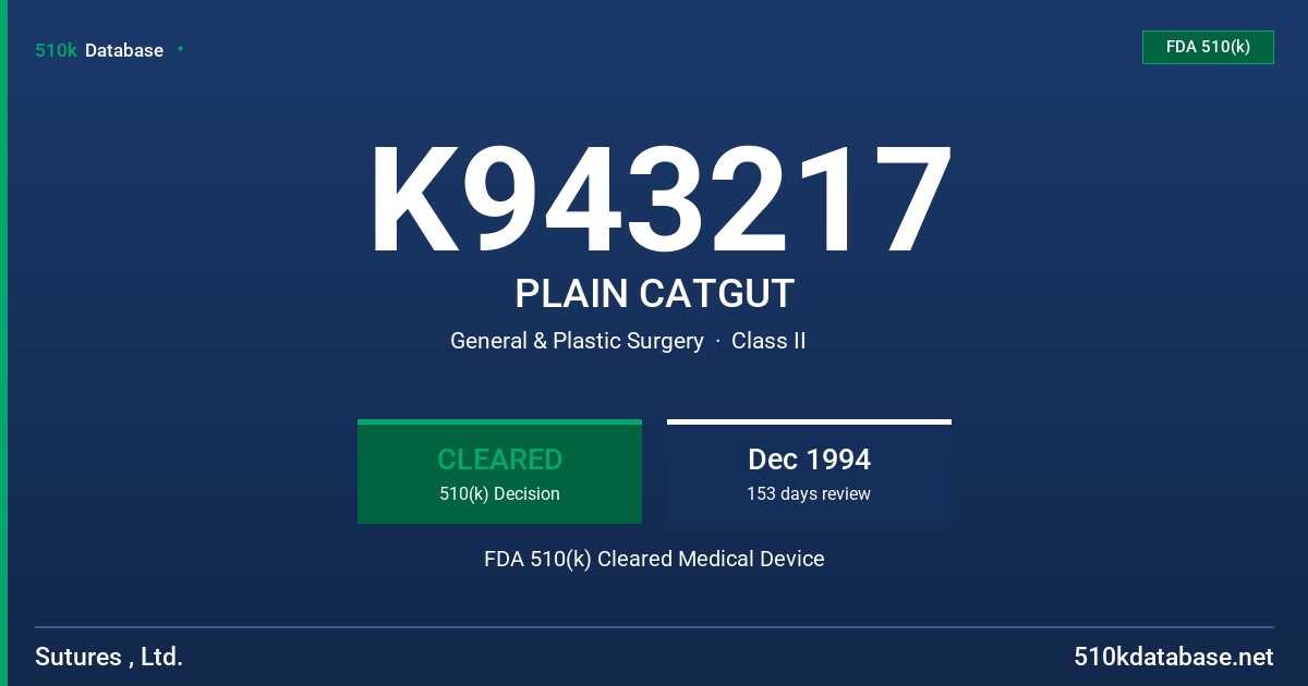 K943217 PLAIN CATGUT FDA 510(k) Cleared Medical Device