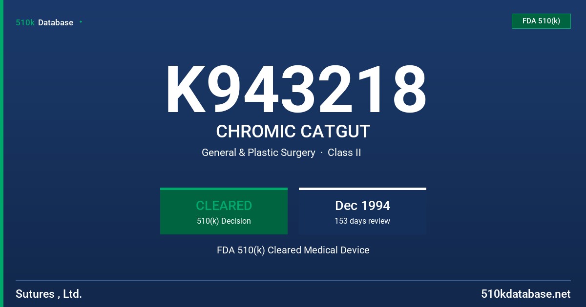 K943218 CHROMIC CATGUT FDA 510(k) Cleared Medical Device