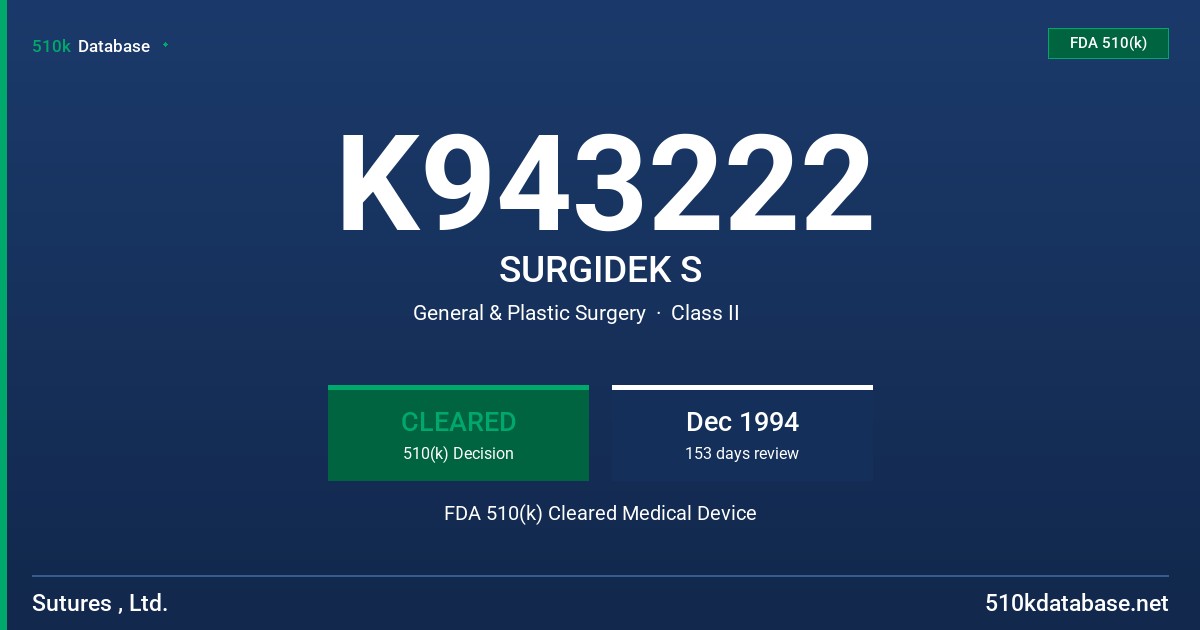 K943222 SURGIDEK S FDA 510(k) Cleared Medical Device