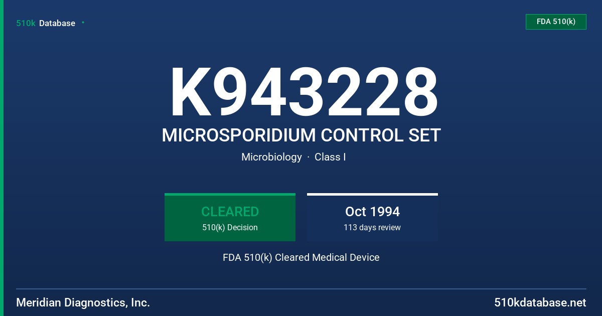K943228 MICROSPORIDIUM CONTROL SET FDA 510(k) Cleared Medical Device