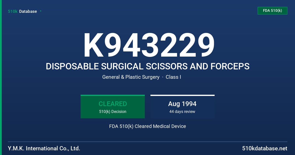 K943229 DISPOSABLE SURGICAL SCISSORS AND FORCEPS FDA 510(k) Cleared Medical Device