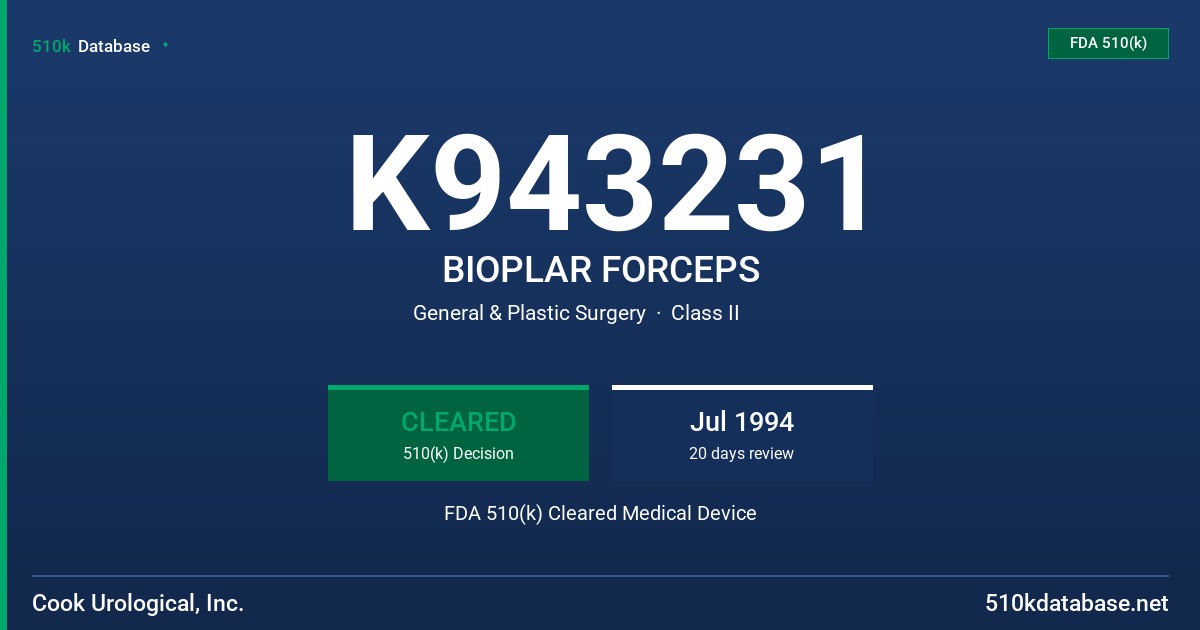 K943231 BIOPLAR FORCEPS FDA 510(k) Cleared Medical Device
