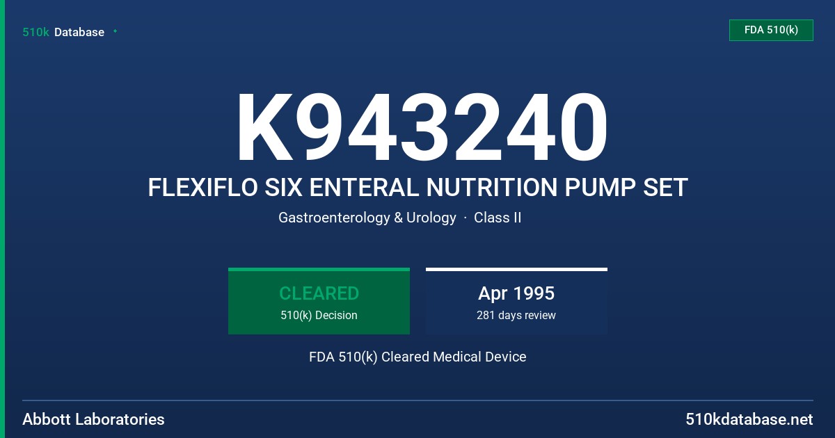 K943240 FLEXIFLO SIX ENTERAL NUTRITION PUMP SET FDA 510(k) Cleared Medical Device