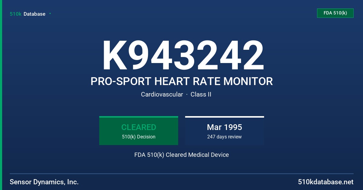 K943242 PRO-SPORT HEART RATE MONITOR FDA 510(k) Cleared Medical Device