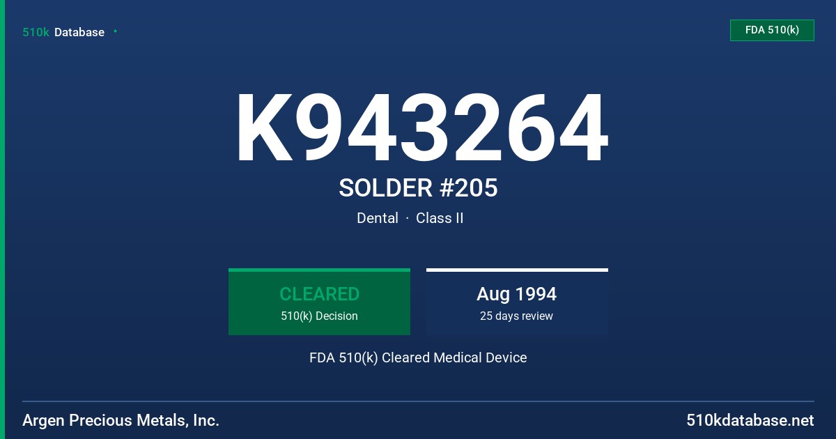 K943264 SOLDER #205 FDA 510(k) Cleared Medical Device