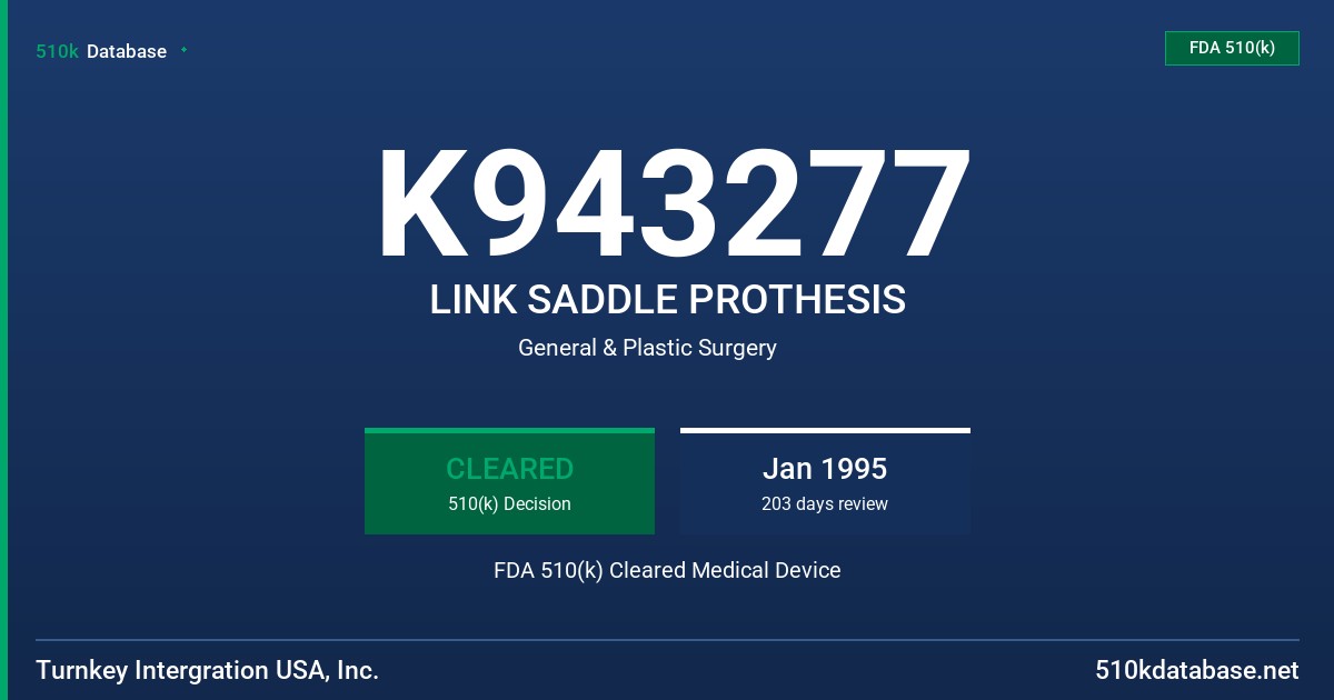 K943277 LINK SADDLE PROTHESIS FDA 510(k) Cleared Medical Device