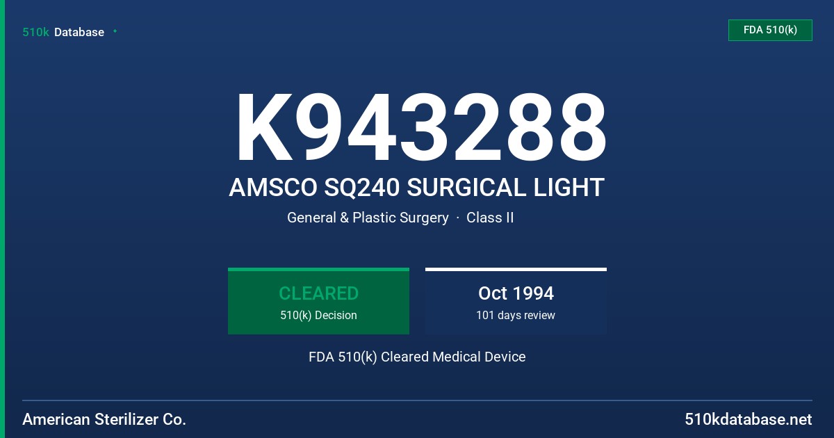 K943288 AMSCO SQ240 SURGICAL LIGHT FDA 510(k) Cleared Medical Device