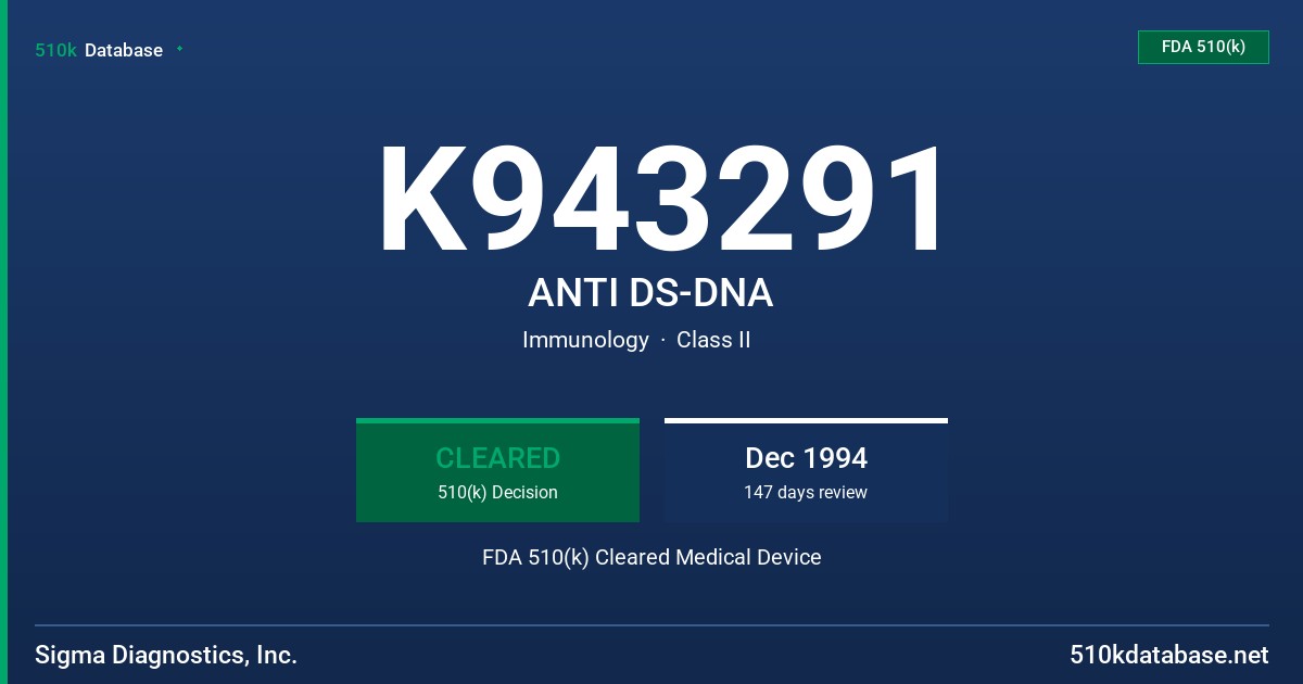 K943291 ANTI DS-DNA FDA 510(k) Cleared Medical Device