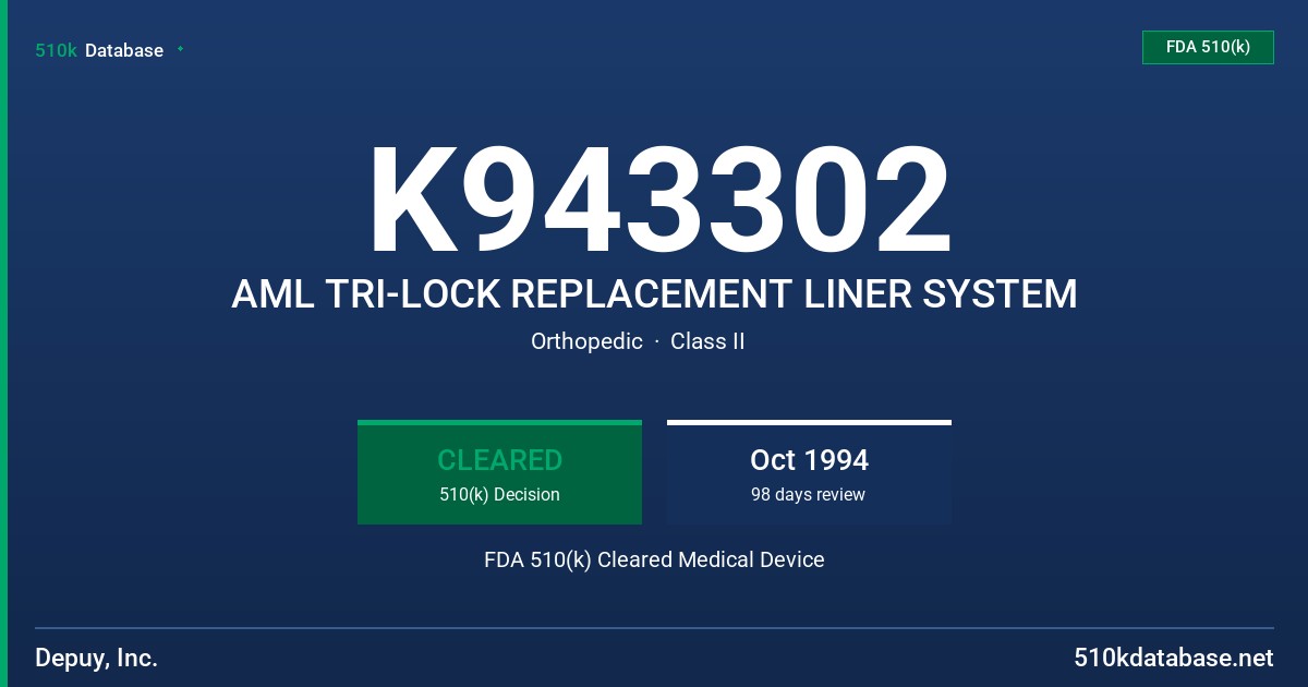 K943302 AML TRI-LOCK REPLACEMENT LINER SYSTEM FDA 510(k) Cleared Medical Device