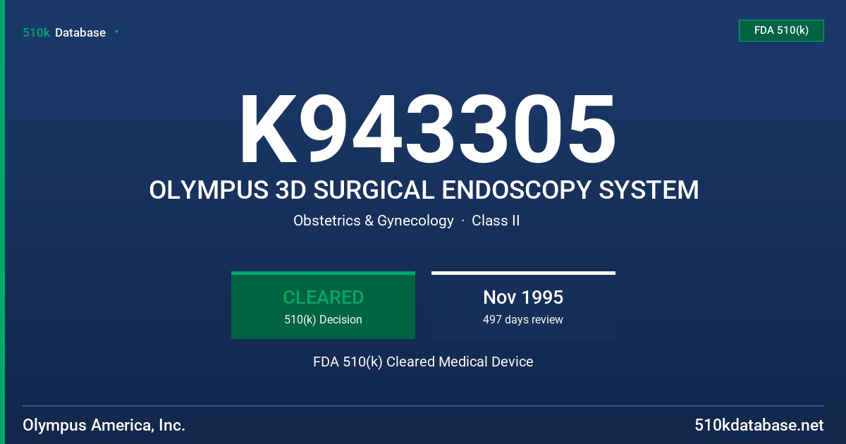 K943305 OLYMPUS 3D SURGICAL ENDOSCOPY SYSTEM FDA 510(k) Cleared Medical Device
