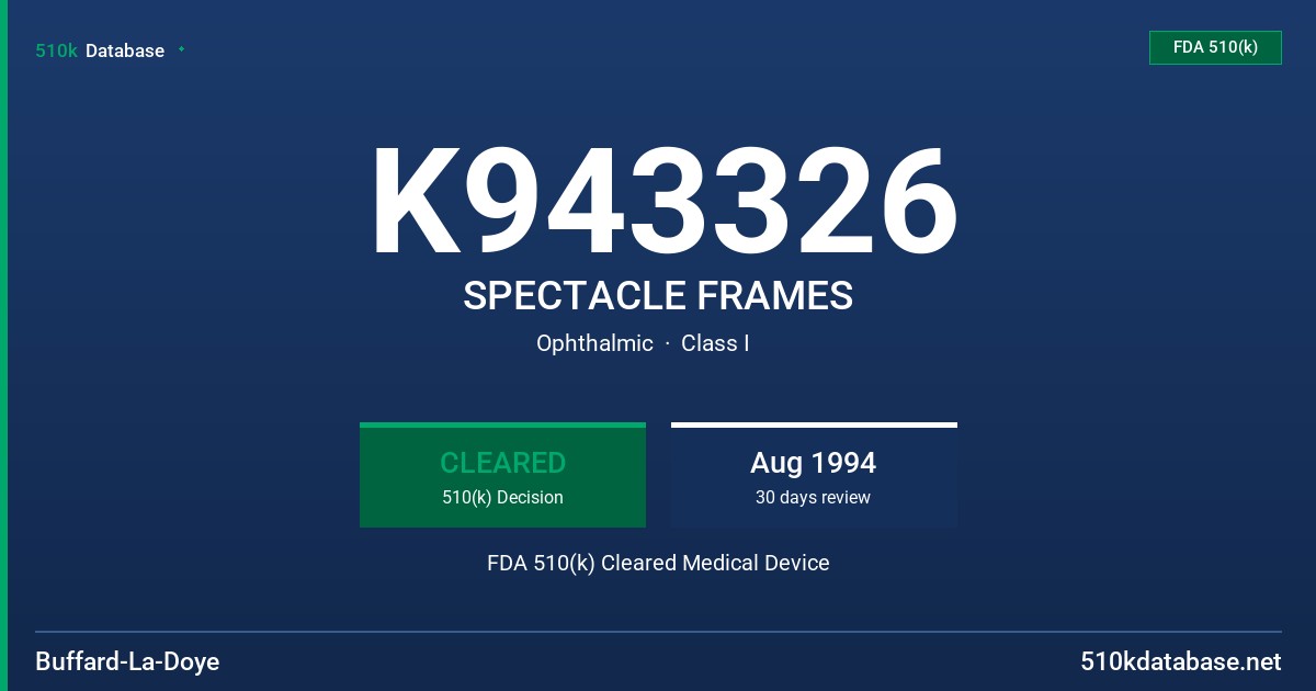 K943326 SPECTACLE FRAMES FDA 510(k) Cleared Medical Device