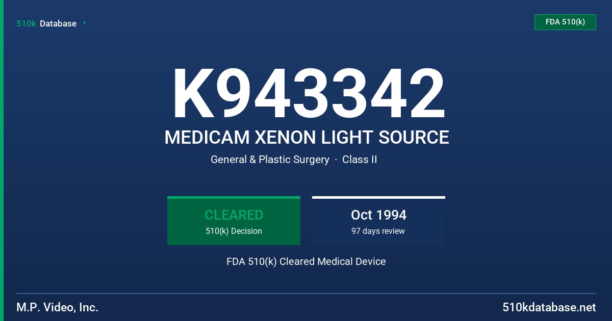K943342 MEDICAM XENON LIGHT SOURCE FDA 510(k) Cleared Medical Device