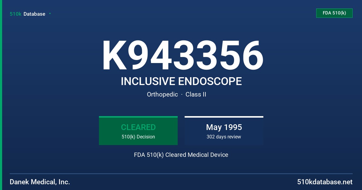 K943356 INCLUSIVE ENDOSCOPE FDA 510(k) Cleared Medical Device