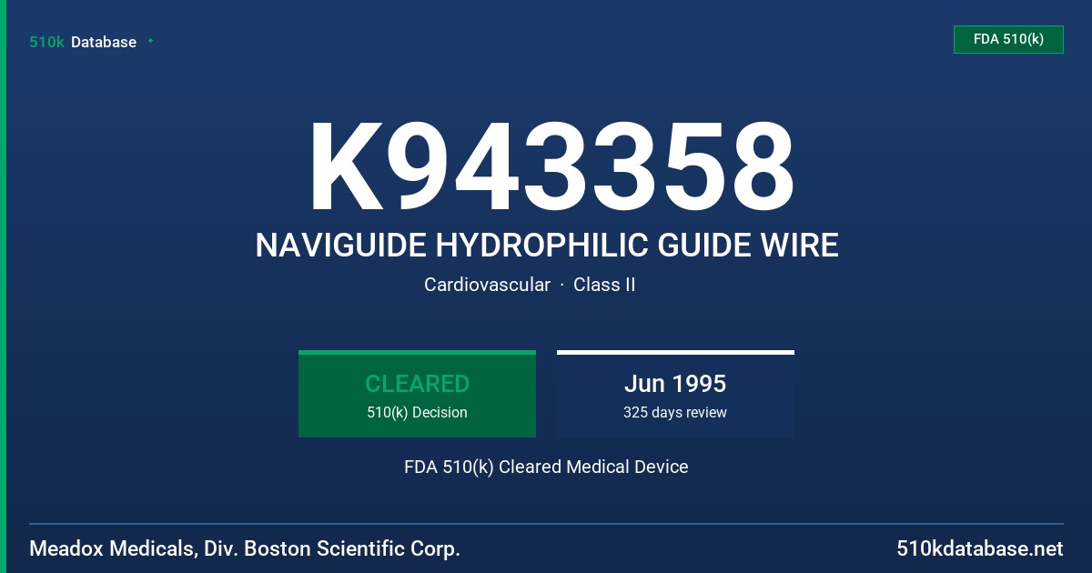 K943358 NAVIGUIDE HYDROPHILIC GUIDE WIRE FDA 510(k) Cleared Medical Device