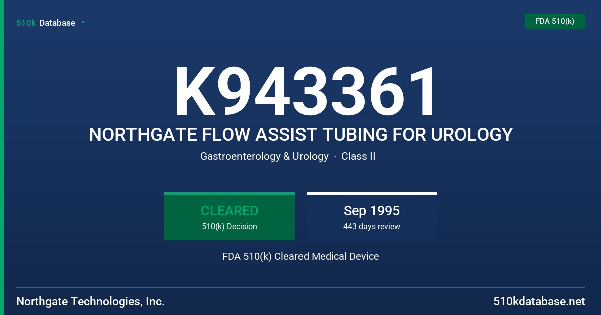 K943361 NORTHGATE FLOW ASSIST TUBING FOR UROLOGY FDA 510(k) Cleared Medical Device