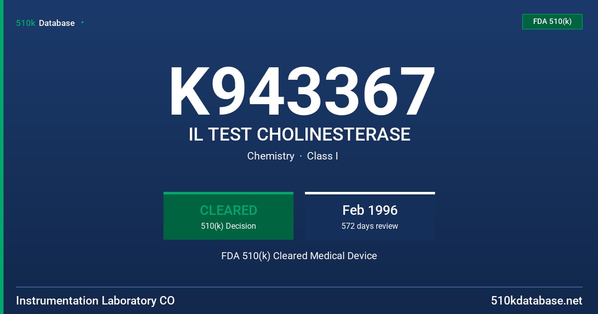 K943367 IL TEST CHOLINESTERASE FDA 510(k) Cleared Medical Device
