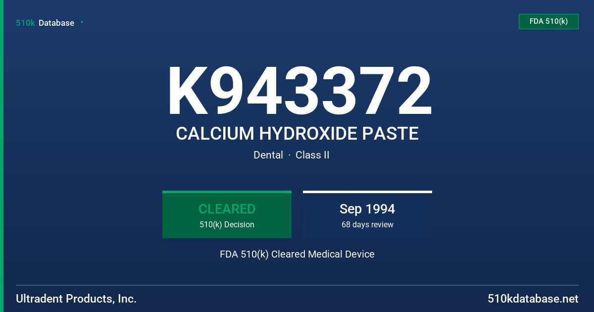 K943372 CALCIUM HYDROXIDE PASTE FDA 510(k) Cleared Medical Device