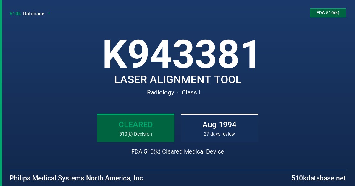 K943381 LASER ALIGNMENT TOOL FDA 510(k) Cleared Medical Device