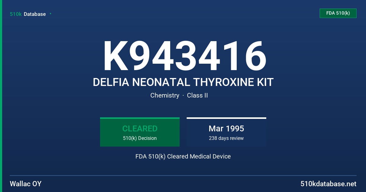 K943416 DELFIA NEONATAL THYROXINE KIT FDA 510(k) Cleared Medical Device