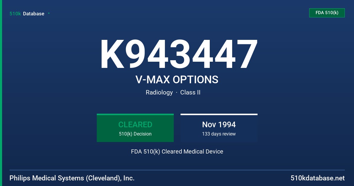 K943447 V-MAX OPTIONS FDA 510(k) Cleared Medical Device