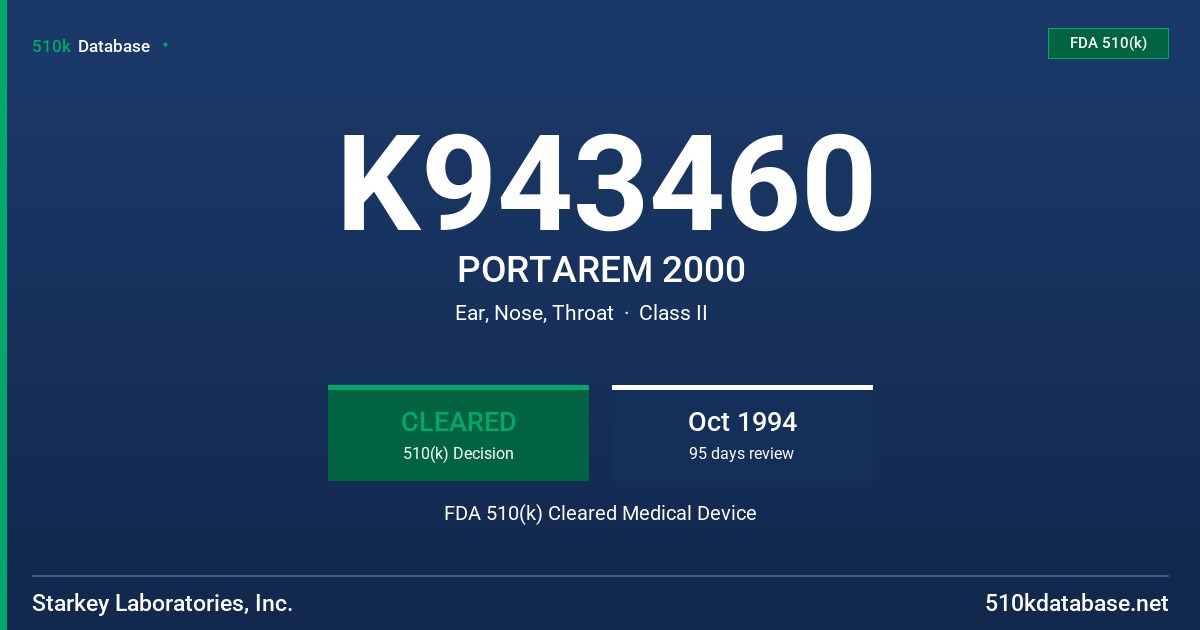 K943460 PORTAREM 2000 FDA 510(k) Cleared Medical Device