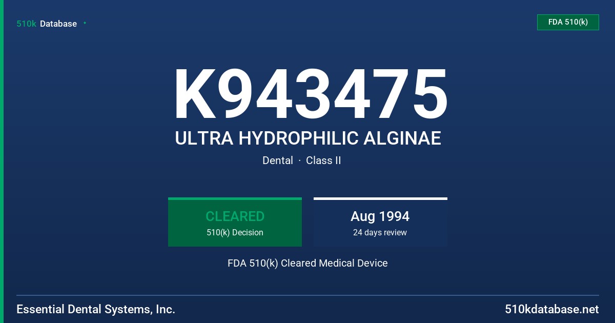 K943475 ULTRA HYDROPHILIC ALGINAE FDA 510(k) Cleared Medical Device