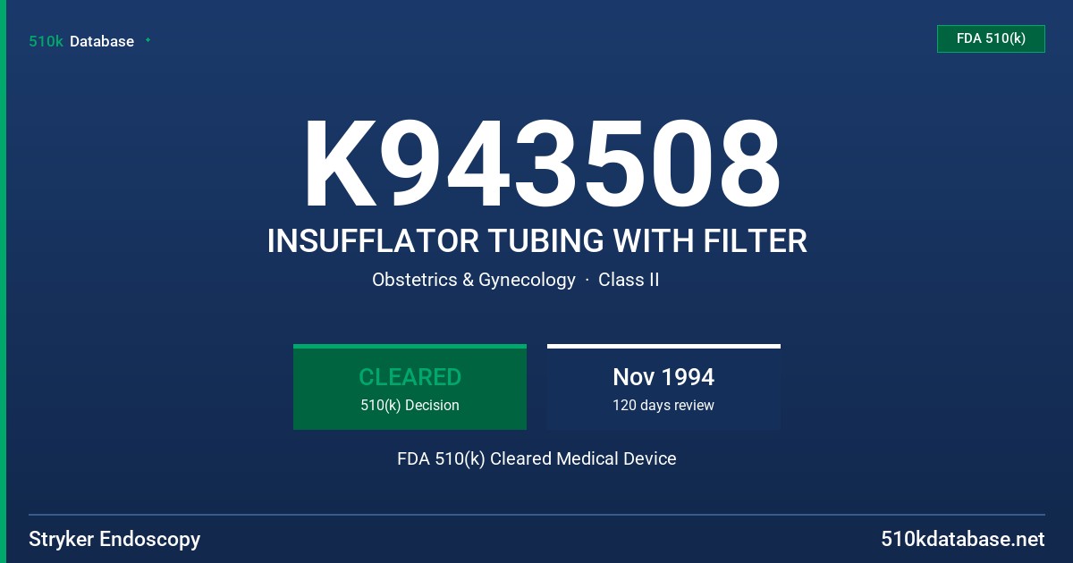 K943508 INSUFFLATOR TUBING WITH FILTER FDA 510(k) Cleared Medical Device