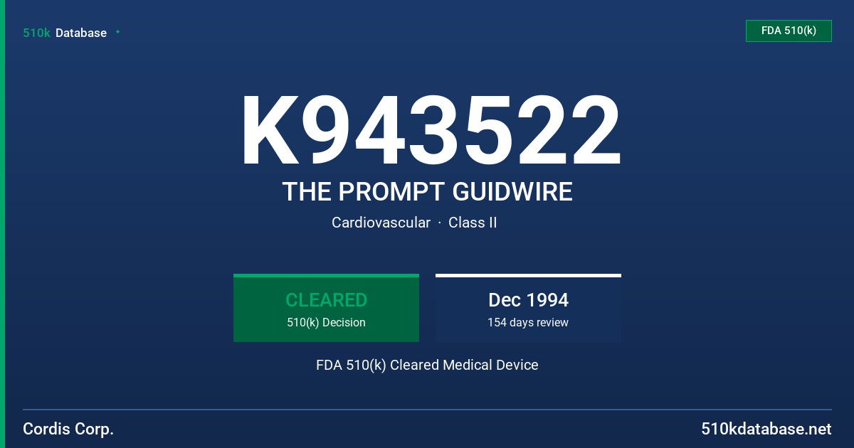 K943522 THE PROMPT GUIDWIRE FDA 510(k) Cleared Medical Device