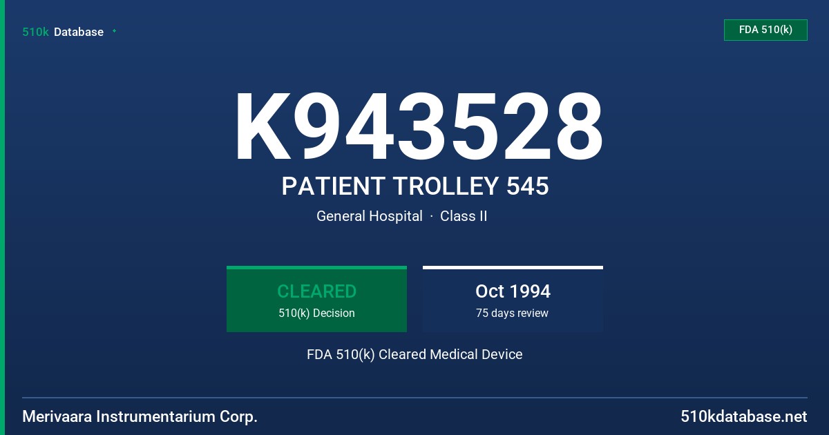 K943528 PATIENT TROLLEY 545 FDA 510(k) Cleared Medical Device